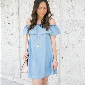 Express Off-Shoulder Chambray Denim Dress